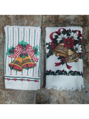 Vintage Christmas Bell Themed Kitchen Terry Towels